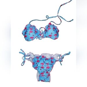 Blue and Pink Flamingo Bikini Set Size Small